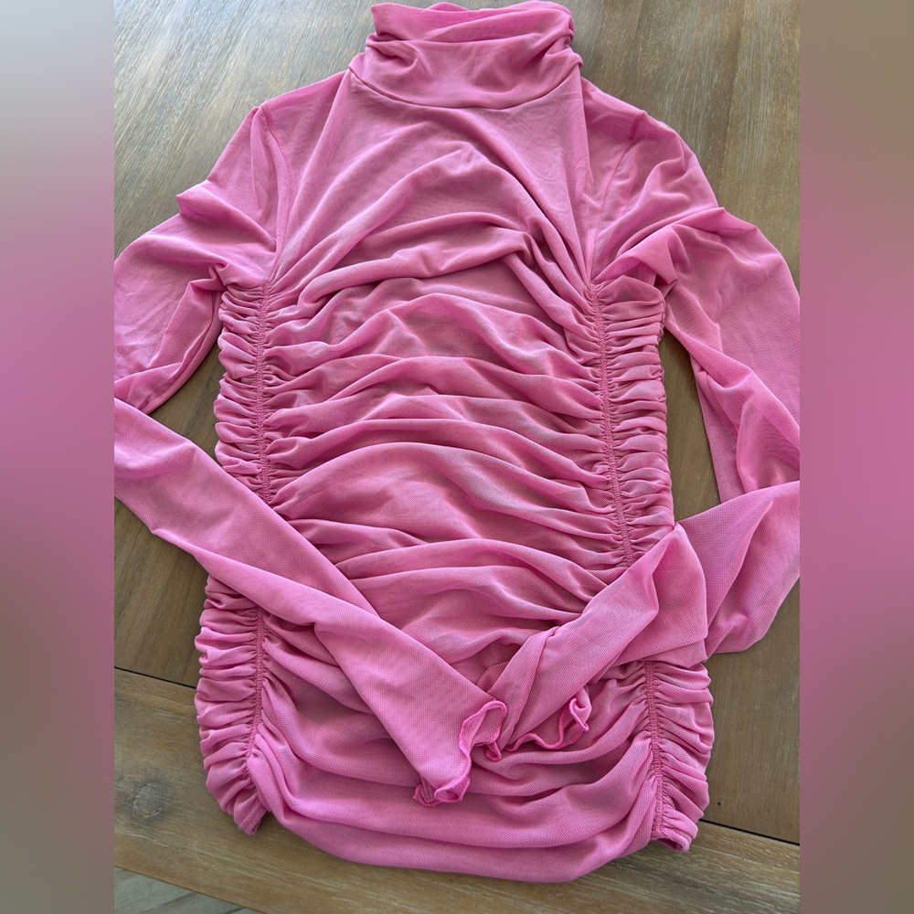 Free People Delicate Pink Ruched Turtleneck Bodysuit